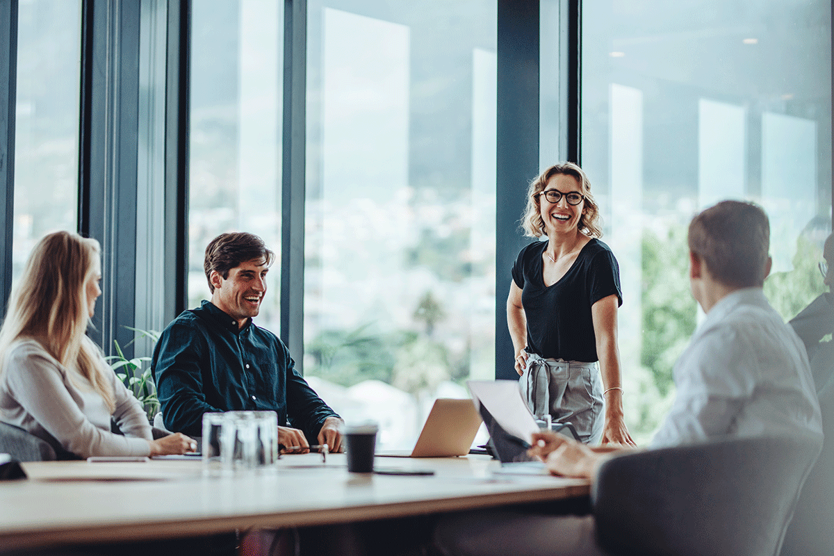 Coworkers meeting at a table